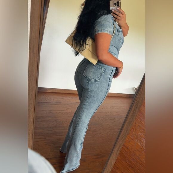 Women's Light Blue Denim jumpsuit - Picture 4 of 7